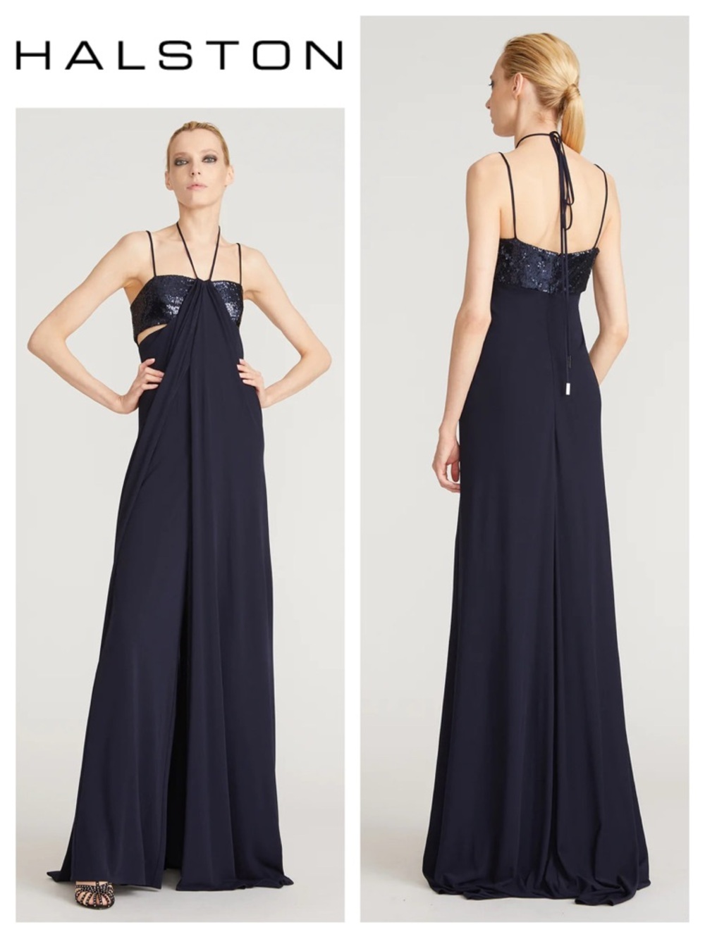 HALSTON Del Sequin Jersey Jumpsuit